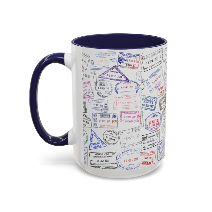 Passport Stamp Mug | Travel - Themed Coffee Cup with Vintage Passport Stamps Background | Unique Gift for Travelers | Ceramic Travel Mug - Eravol - Mug