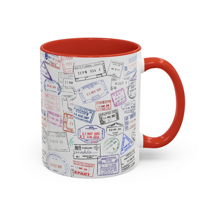 Passport Stamp Mug | Travel - Themed Coffee Cup with Vintage Passport Stamps Background | Unique Gift for Travelers | Ceramic Travel Mug - Eravol - Mug