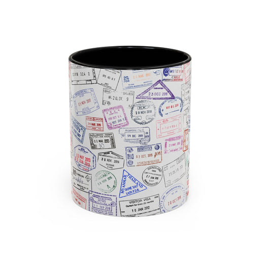 Passport Stamp Mug | Travel - Themed Coffee Cup with Vintage Passport Stamps Background | Unique Gift for Travelers | Ceramic Travel Mug - Eravol - Mug