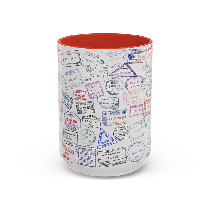 Passport Stamp Mug | Travel - Themed Coffee Cup with Vintage Passport Stamps Background | Unique Gift for Travelers | Ceramic Travel Mug - Eravol - Mug