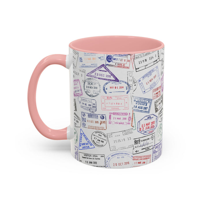 Passport Stamp Mug | Travel - Themed Coffee Cup with Vintage Passport Stamps Background | Unique Gift for Travelers | Ceramic Travel Mug - Eravol - Mug