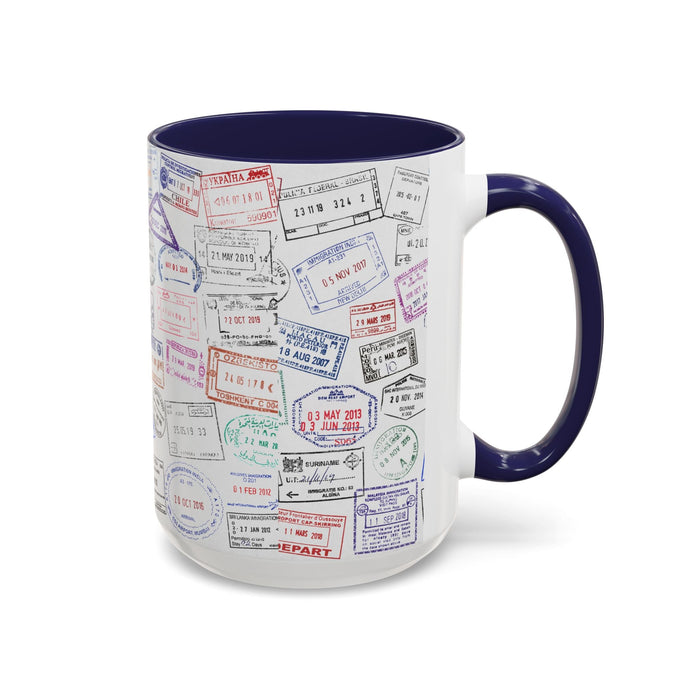 Passport Stamp Mug | Travel - Themed Coffee Cup with Vintage Passport Stamps Background | Unique Gift for Travelers | Ceramic Travel Mug - Eravol - Mug