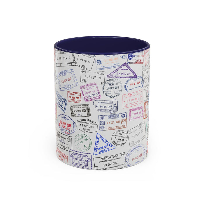 Passport Stamp Mug | Travel - Themed Coffee Cup with Vintage Passport Stamps Background | Unique Gift for Travelers | Ceramic Travel Mug - Eravol - Mug