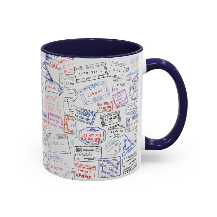 Passport Stamp Mug | Travel - Themed Coffee Cup with Vintage Passport Stamps Background | Unique Gift for Travelers | Ceramic Travel Mug - Eravol - Mug