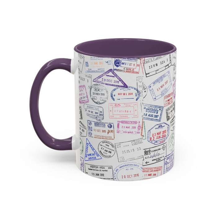 Passport Stamp Mug | Travel - Themed Coffee Cup with Vintage Passport Stamps Background | Unique Gift for Travelers | Ceramic Travel Mug - Eravol - Mug