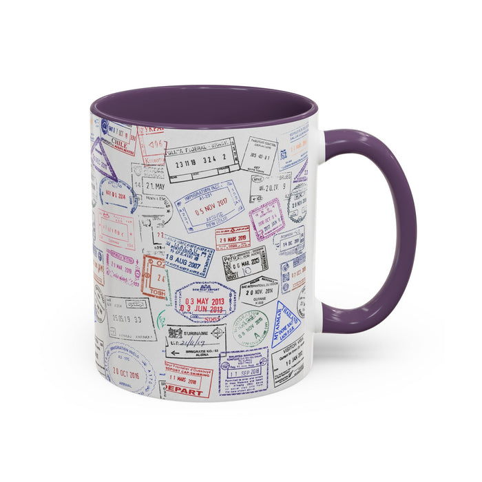 Passport Stamp Mug | Travel - Themed Coffee Cup with Vintage Passport Stamps Background | Unique Gift for Travelers | Ceramic Travel Mug - Eravol - Mug