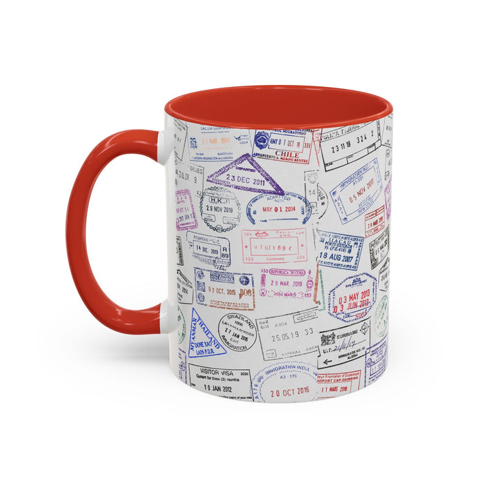 Passport Stamp Mug | Travel - Themed Coffee Cup with Vintage Passport Stamps Background | Unique Gift for Travelers | Ceramic Travel Mug - Eravol - Mug