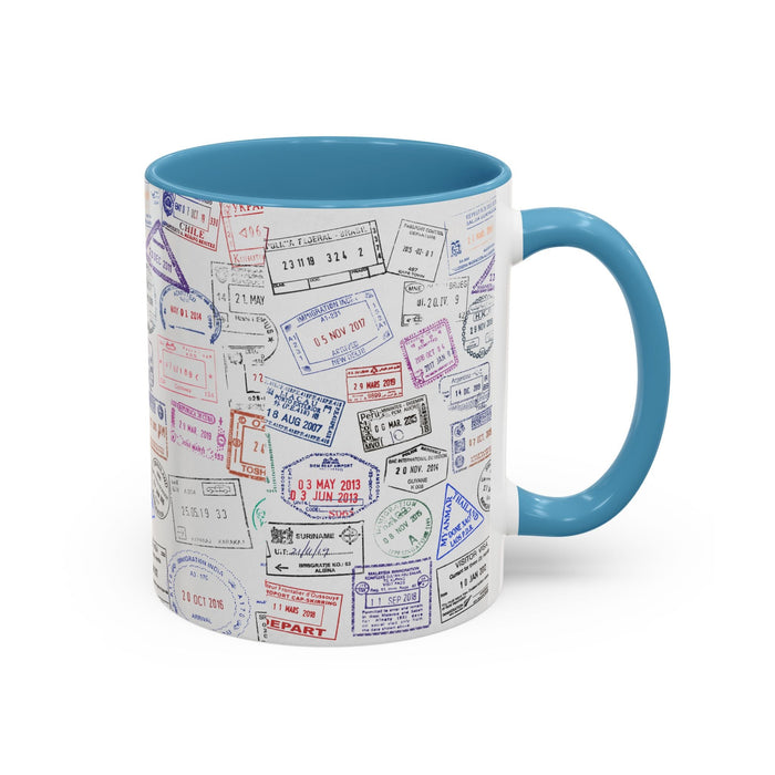 Passport Stamp Mug | Travel - Themed Coffee Cup with Vintage Passport Stamps Background | Unique Gift for Travelers | Ceramic Travel Mug - Eravol - Mug