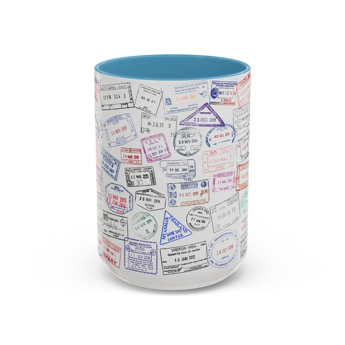 Passport Stamp Mug | Travel - Themed Coffee Cup with Vintage Passport Stamps Background | Unique Gift for Travelers | Ceramic Travel Mug - Eravol - Mug
