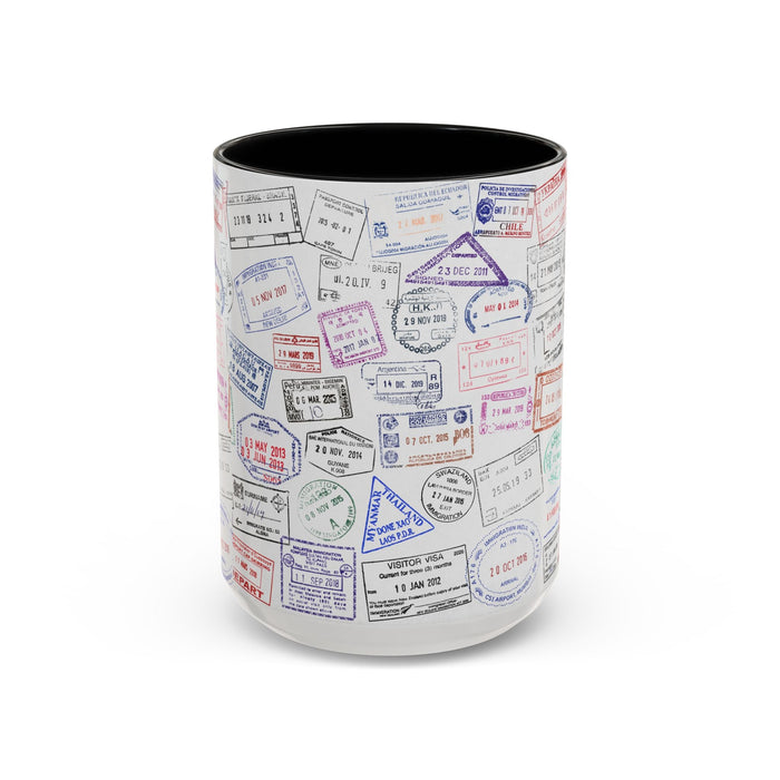 Passport Stamp Mug | Travel - Themed Coffee Cup with Vintage Passport Stamps Background | Unique Gift for Travelers | Ceramic Travel Mug - Eravol - Mug