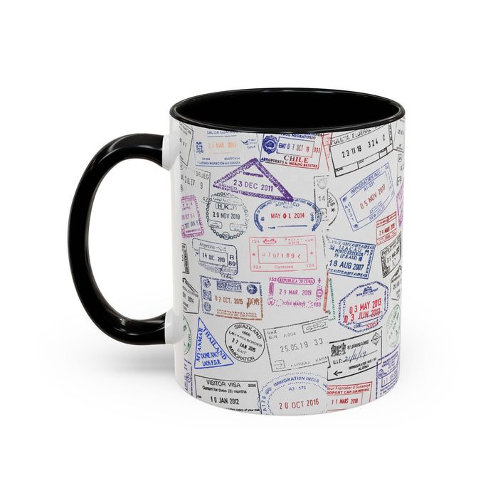Passport Stamp Mug | Travel - Themed Coffee Cup with Vintage Passport Stamps Background | Unique Gift for Travelers | Ceramic Travel Mug - Eravol - Mug