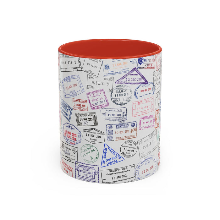 Passport Stamp Mug | Travel - Themed Coffee Cup with Vintage Passport Stamps Background | Unique Gift for Travelers | Ceramic Travel Mug - Eravol - Mug