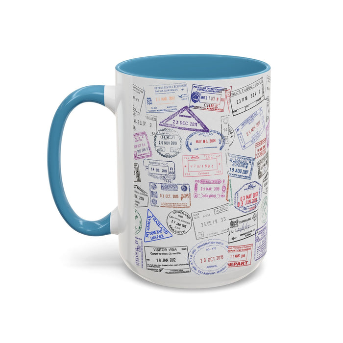 Passport Stamp Mug | Travel - Themed Coffee Cup with Vintage Passport Stamps Background | Unique Gift for Travelers | Ceramic Travel Mug - Eravol - Mug