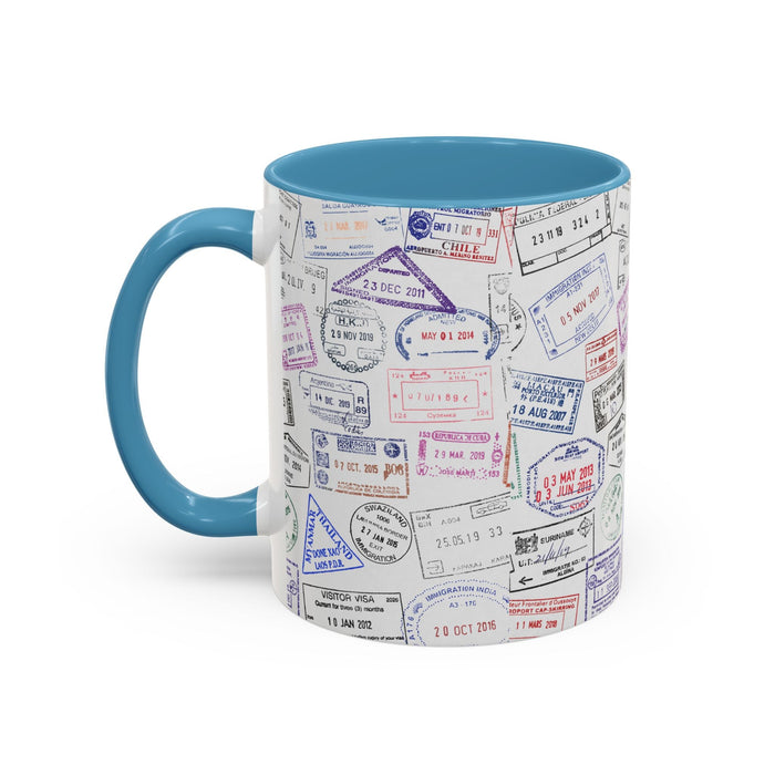 Passport Stamp Mug | Travel - Themed Coffee Cup with Vintage Passport Stamps Background | Unique Gift for Travelers | Ceramic Travel Mug - Eravol - Mug