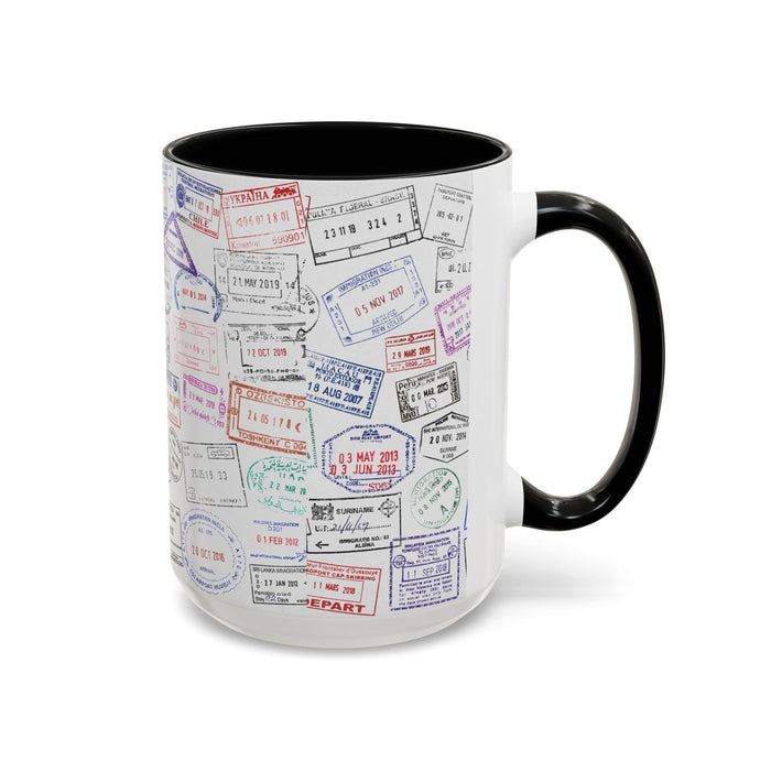 Passport Stamp Mug | Travel - Themed Coffee Cup with Vintage Passport Stamps Background | Unique Gift for Travelers | Ceramic Travel Mug - Eravol - Mug
