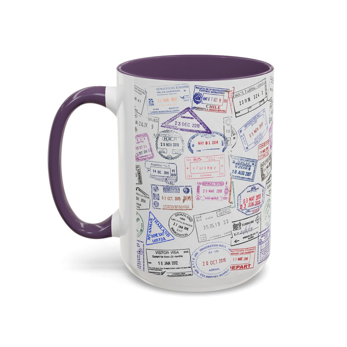 Passport Stamp Mug | Travel - Themed Coffee Cup with Vintage Passport Stamps Background | Unique Gift for Travelers | Ceramic Travel Mug - Eravol - Mug