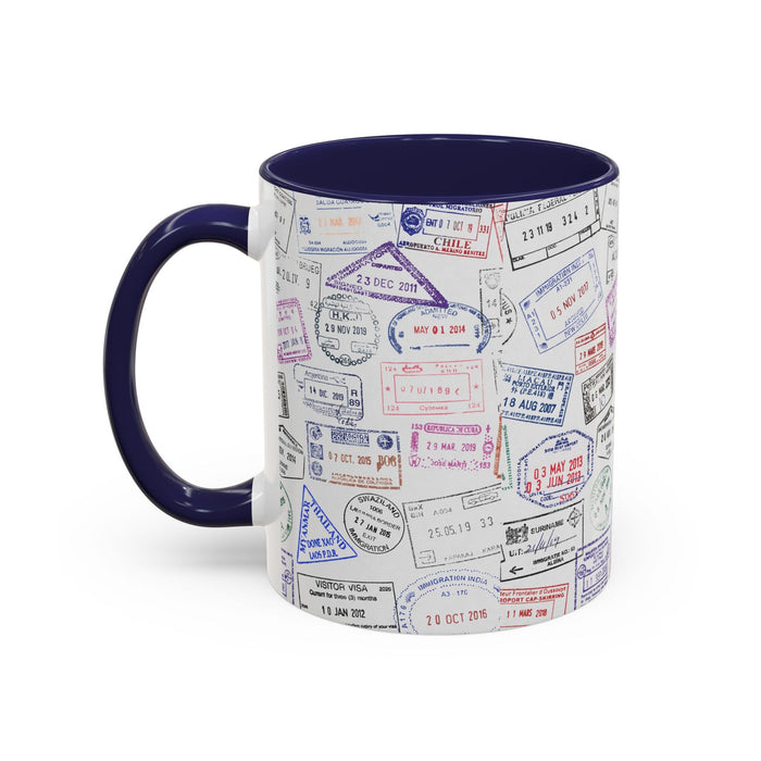 Passport Stamp Mug | Travel - Themed Coffee Cup with Vintage Passport Stamps Background | Unique Gift for Travelers | Ceramic Travel Mug - Eravol - Mug