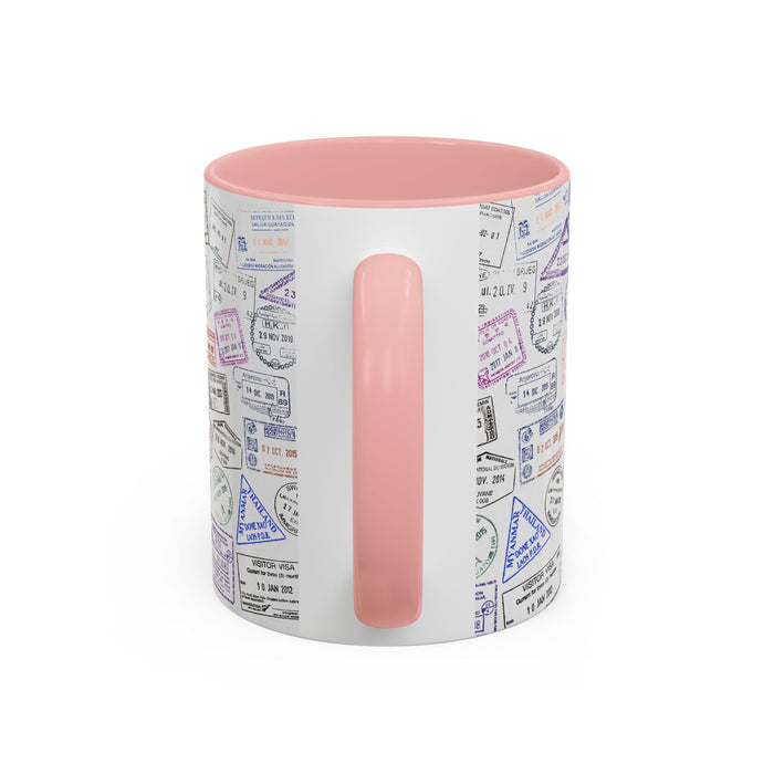 Passport Stamp Mug | Travel - Themed Coffee Cup with Vintage Passport Stamps Background | Unique Gift for Travelers | Ceramic Travel Mug - Eravol - Mug
