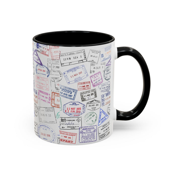 Passport Stamp Mug | Travel - Themed Coffee Cup with Vintage Passport Stamps Background | Unique Gift for Travelers | Ceramic Travel Mug - Eravol - Mug