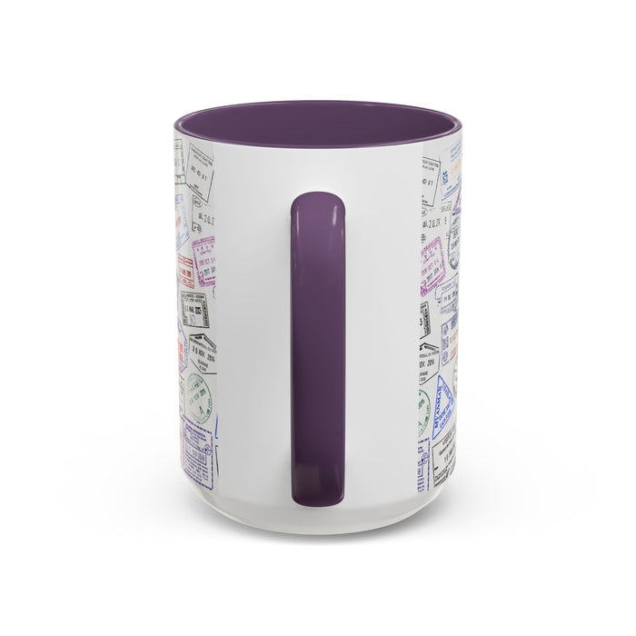 Passport Stamp Mug | Travel - Themed Coffee Cup with Vintage Passport Stamps Background | Unique Gift for Travelers | Ceramic Travel Mug - Eravol - Mug