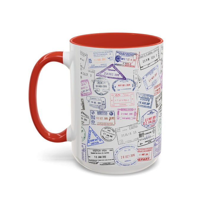 Passport Stamp Mug | Travel - Themed Coffee Cup with Vintage Passport Stamps Background | Unique Gift for Travelers | Ceramic Travel Mug - Eravol - Mug