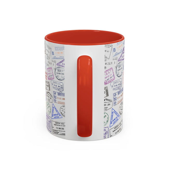 Passport Stamp Mug | Travel - Themed Coffee Cup with Vintage Passport Stamps Background | Unique Gift for Travelers | Ceramic Travel Mug - Eravol - Mug