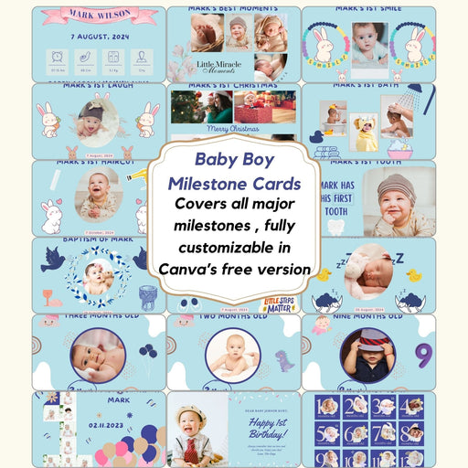 Printable Baby Boy Milestone Cards | Baby Boy | Blue Baby Milestone Card Set| Baby Boy Keepsake | First Year Baby Cards | Monthly Baby Cards - FORHERA DESIGN - DigitalPrint