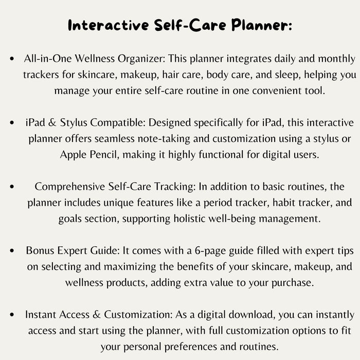 Self - Care Planner for iPad | Interactive Skincare, Makeup, Hair Care, Body Care, Sleep &amp; Period Trackers | Digital Habit &amp; Wellness Organizer - FORHERA DESIGN - Templates