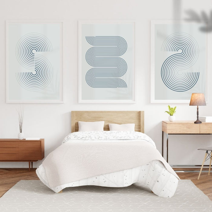 Set of 3 Modern Minimalist Grey Curved Wall Art Prints, Abstract Decor for Stylish Home Interiors, Indoor Decor - FORHERA DESIGN - Art_Boho