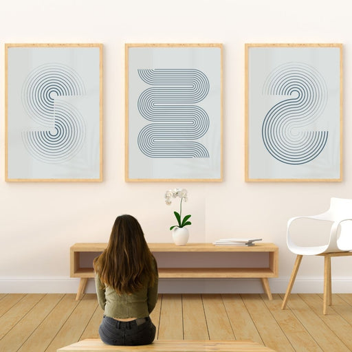 Set of 3 Modern Minimalist Grey Curved Wall Art Prints, Abstract Decor for Stylish Home Interiors, Indoor Decor - FORHERA DESIGN - Art_Boho