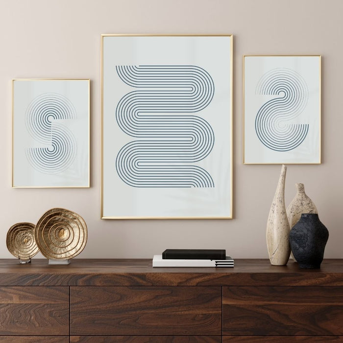 Set of 3 Modern Minimalist Grey Curved Wall Art Prints, Abstract Decor for Stylish Home Interiors, Indoor Decor - FORHERA DESIGN - Art_Boho