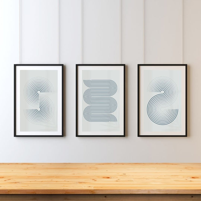 Set of 3 Modern Minimalist Grey Curved Wall Art Prints, Abstract Decor for Stylish Home Interiors, Indoor Decor - FORHERA DESIGN - Art_Boho