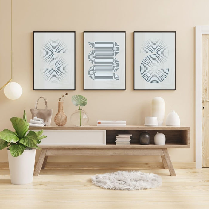 Set of 3 Modern Minimalist Grey Curved Wall Art Prints, Abstract Decor for Stylish Home Interiors, Indoor Decor - FORHERA DESIGN - Art_Boho