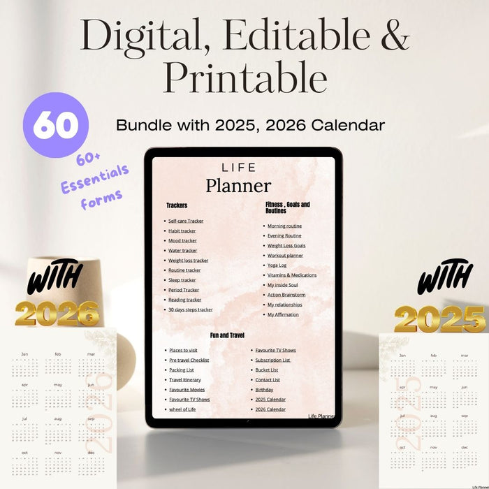 Ultimate Life Planner Bundle | Digital, Editable &amp; Printable | A4, Letter, iPad Compatible | Goals, Finance, Fitness, Self - Care, Travel &amp; More - FORHERA DESIGN - Templates