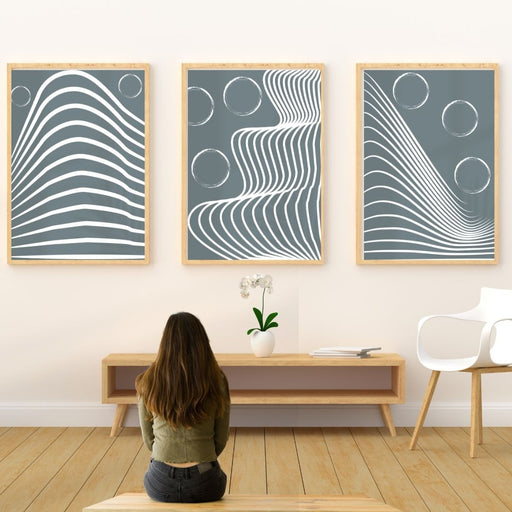 Wave and Circuits Wall Art Set of 3, Geometric Abstract Prints, Minimalist Home Decor, Boho Wall Art, Modern Boho ,Bohemianful arte - FORHERA DESIGN - Art_Boho