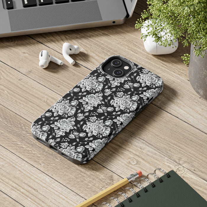 White Flowers Phone Case - Elegant Seamless Floral Pattern, Minimalist Style Protective Cover for iPhone & Samsung - FORHERA DESIGN - Phone Case